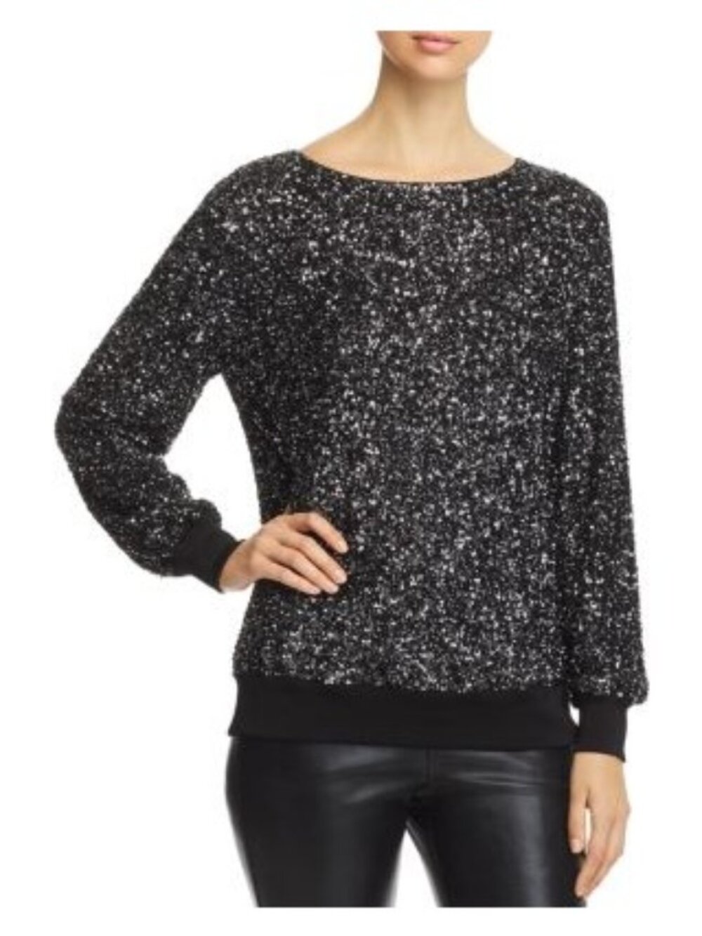 Lafayette 148 Black Sequin Boat Neck Blouse XXL Long Sleeve Party Glam msrp $795